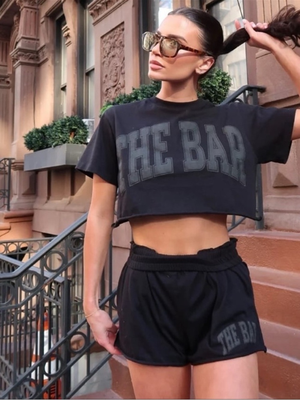 The Bar Black Crewneck Varsity Cropped Tee